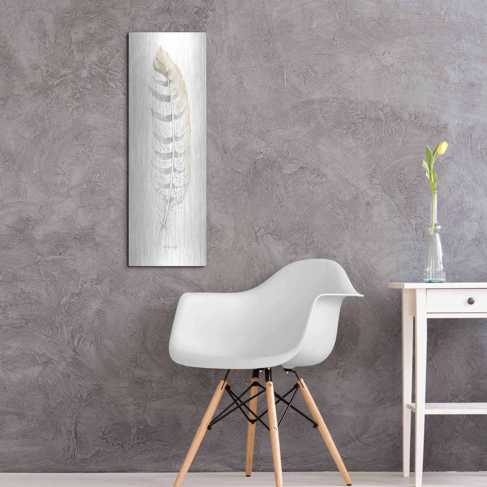 Luxe Metal Art 'Tonal Feather II' by Cindy Jacobs, Metal Wall Art,12x36