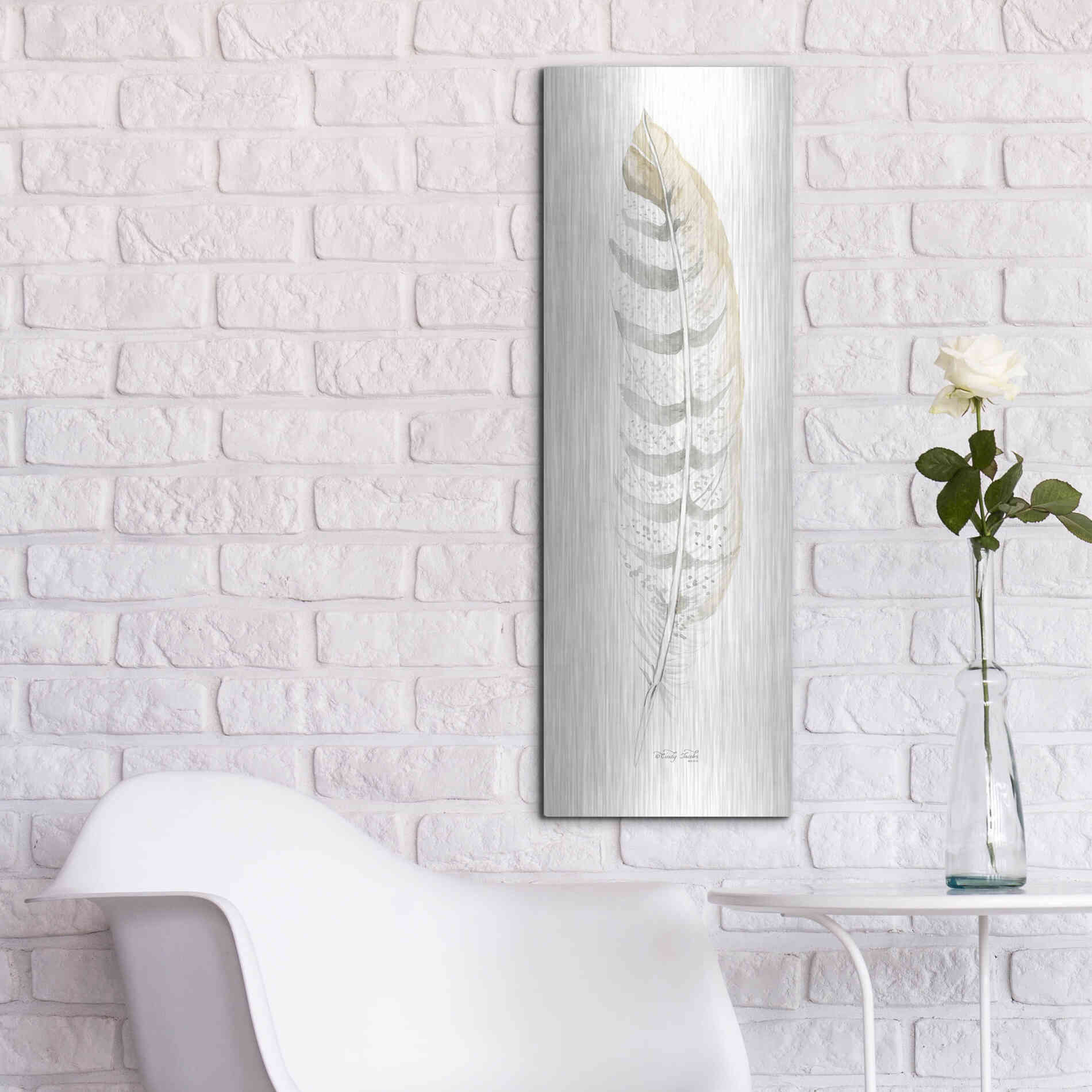 Luxe Metal Art 'Tonal Feather II' by Cindy Jacobs, Metal Wall Art,12x36