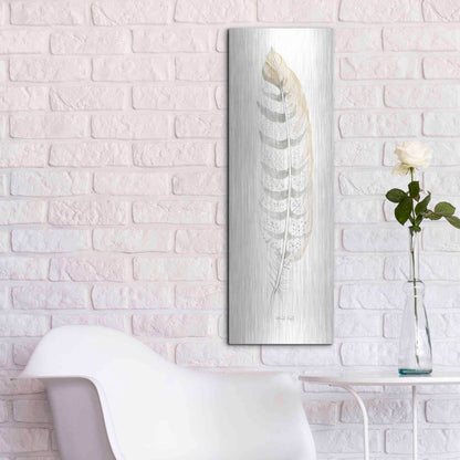 Luxe Metal Art 'Tonal Feather II' by Cindy Jacobs, Metal Wall Art,12x36