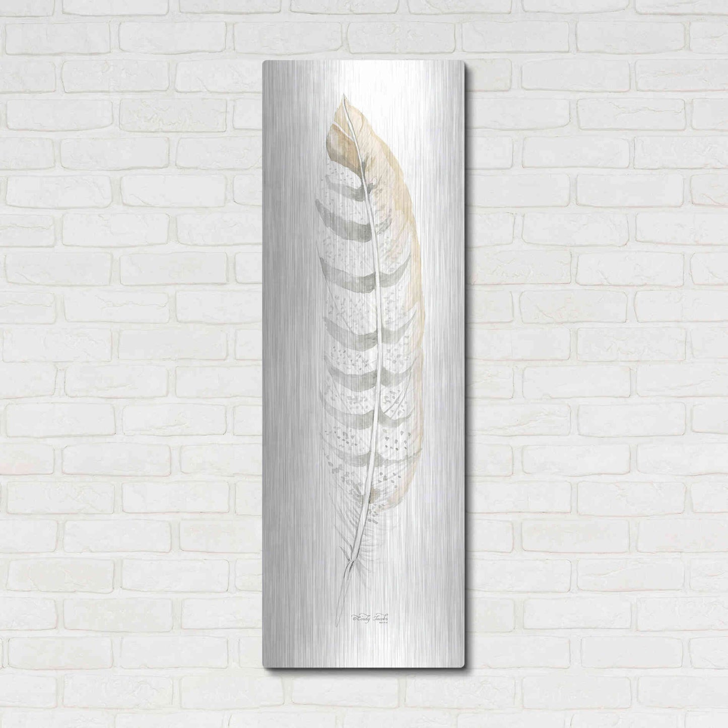 Luxe Metal Art 'Tonal Feather II' by Cindy Jacobs, Metal Wall Art,16x48