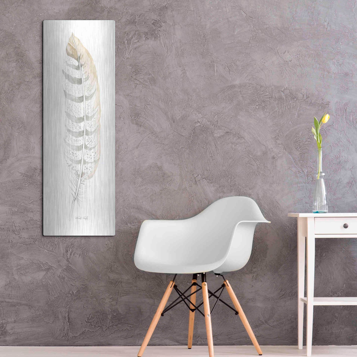Luxe Metal Art 'Tonal Feather II' by Cindy Jacobs, Metal Wall Art,16x48