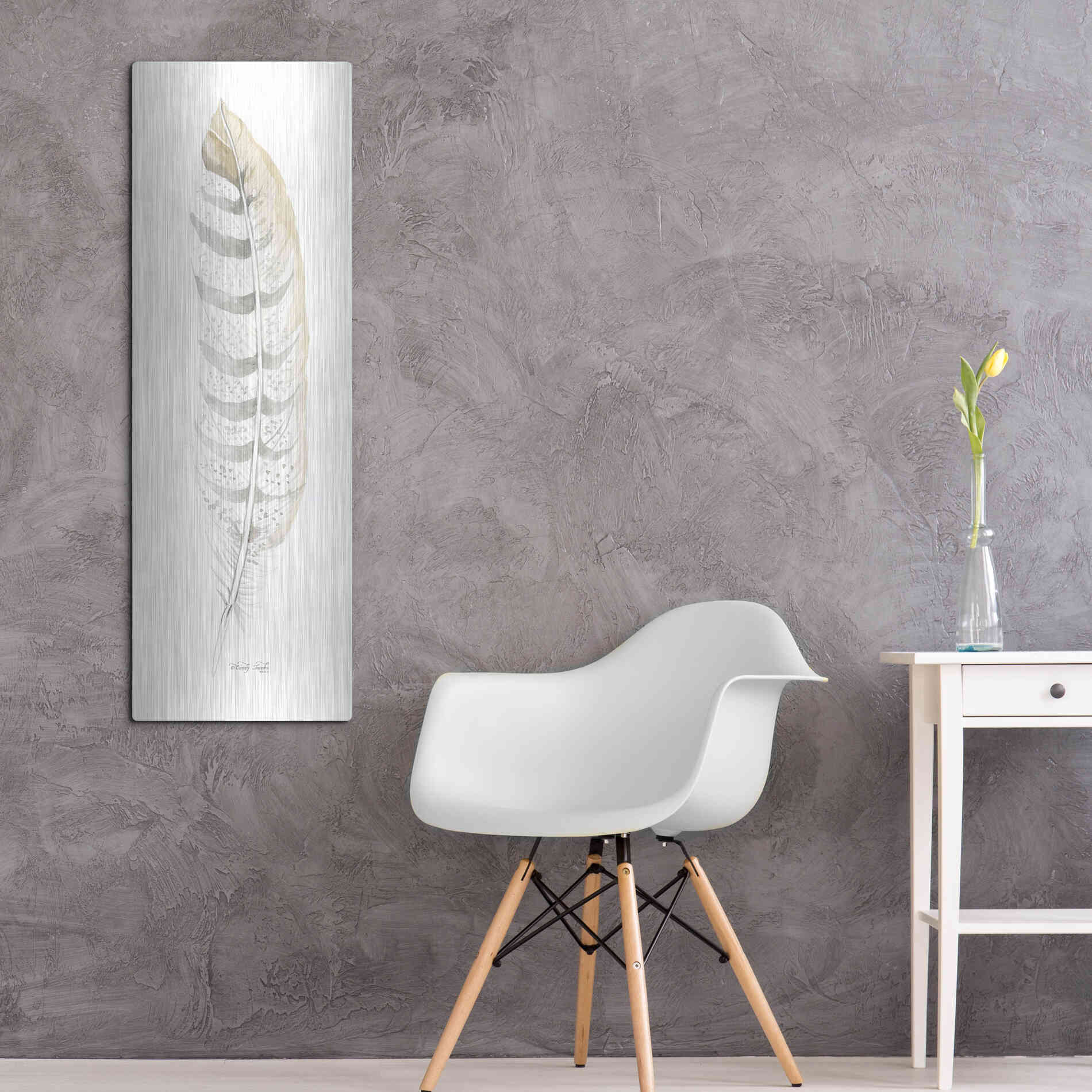 Luxe Metal Art 'Tonal Feather II' by Cindy Jacobs, Metal Wall Art,16x48