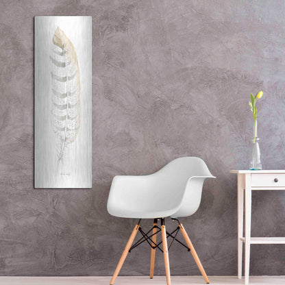 Luxe Metal Art 'Tonal Feather II' by Cindy Jacobs, Metal Wall Art,16x48