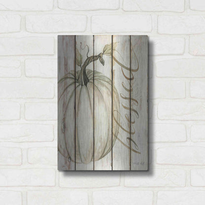 Luxe Metal Art 'Blessed Pumpkin on Shiplap' by Cindy Jacobs, Metal Wall Art,12x16