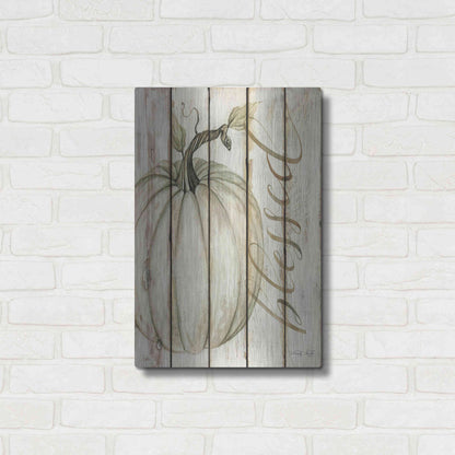 Luxe Metal Art 'Blessed Pumpkin on Shiplap' by Cindy Jacobs, Metal Wall Art,16x24