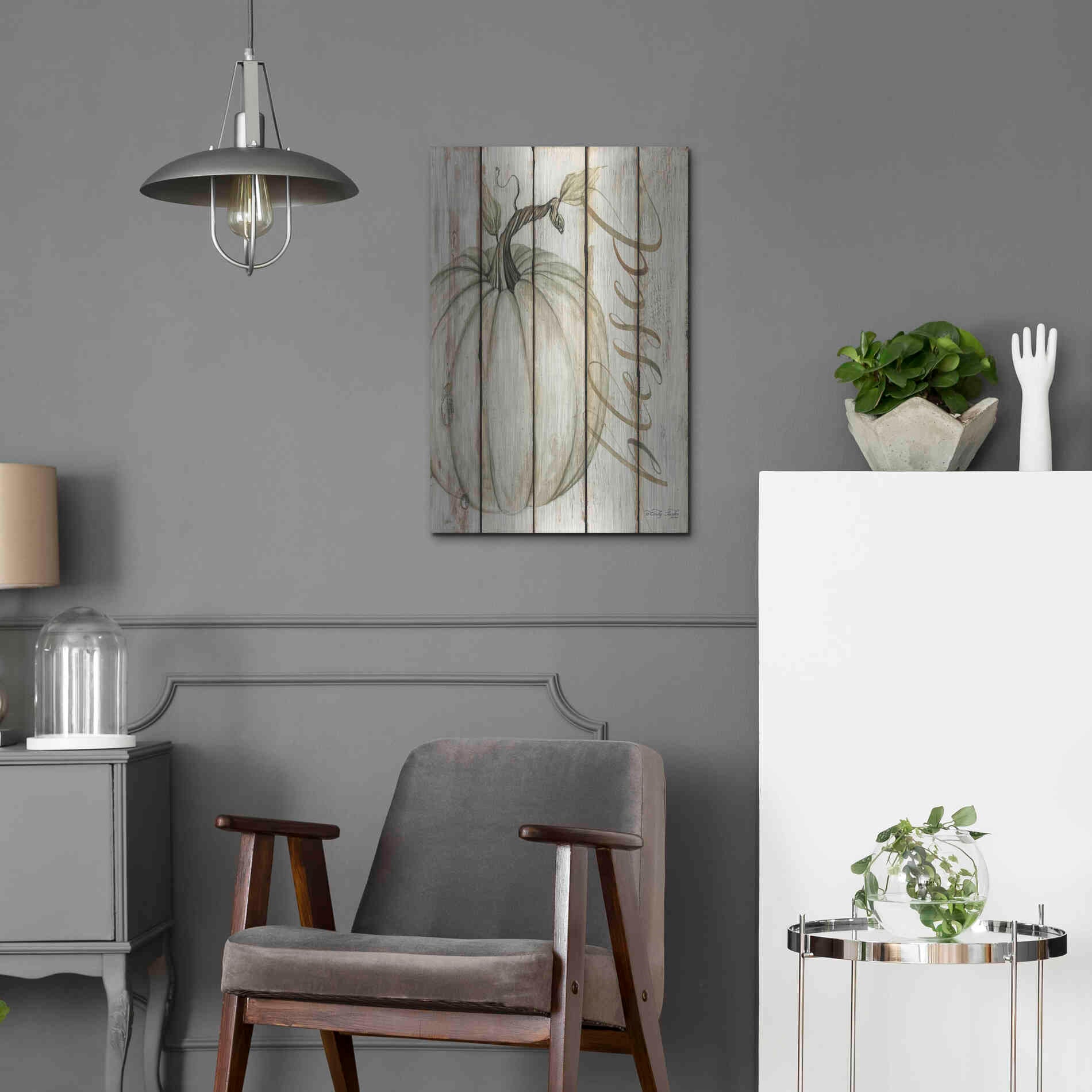 Luxe Metal Art 'Blessed Pumpkin on Shiplap' by Cindy Jacobs, Metal Wall Art,16x24