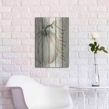 Luxe Metal Art 'Blessed Pumpkin on Shiplap' by Cindy Jacobs, Metal Wall Art,16x24