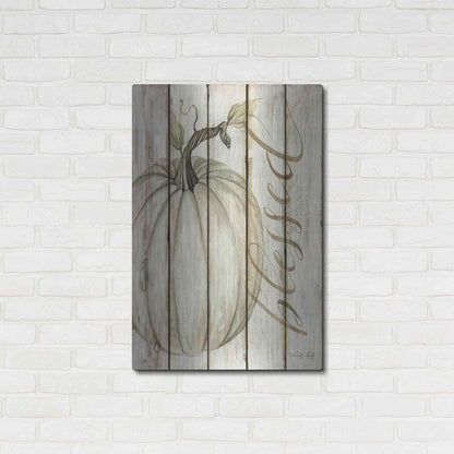 Luxe Metal Art 'Blessed Pumpkin on Shiplap' by Cindy Jacobs, Metal Wall Art,24x36