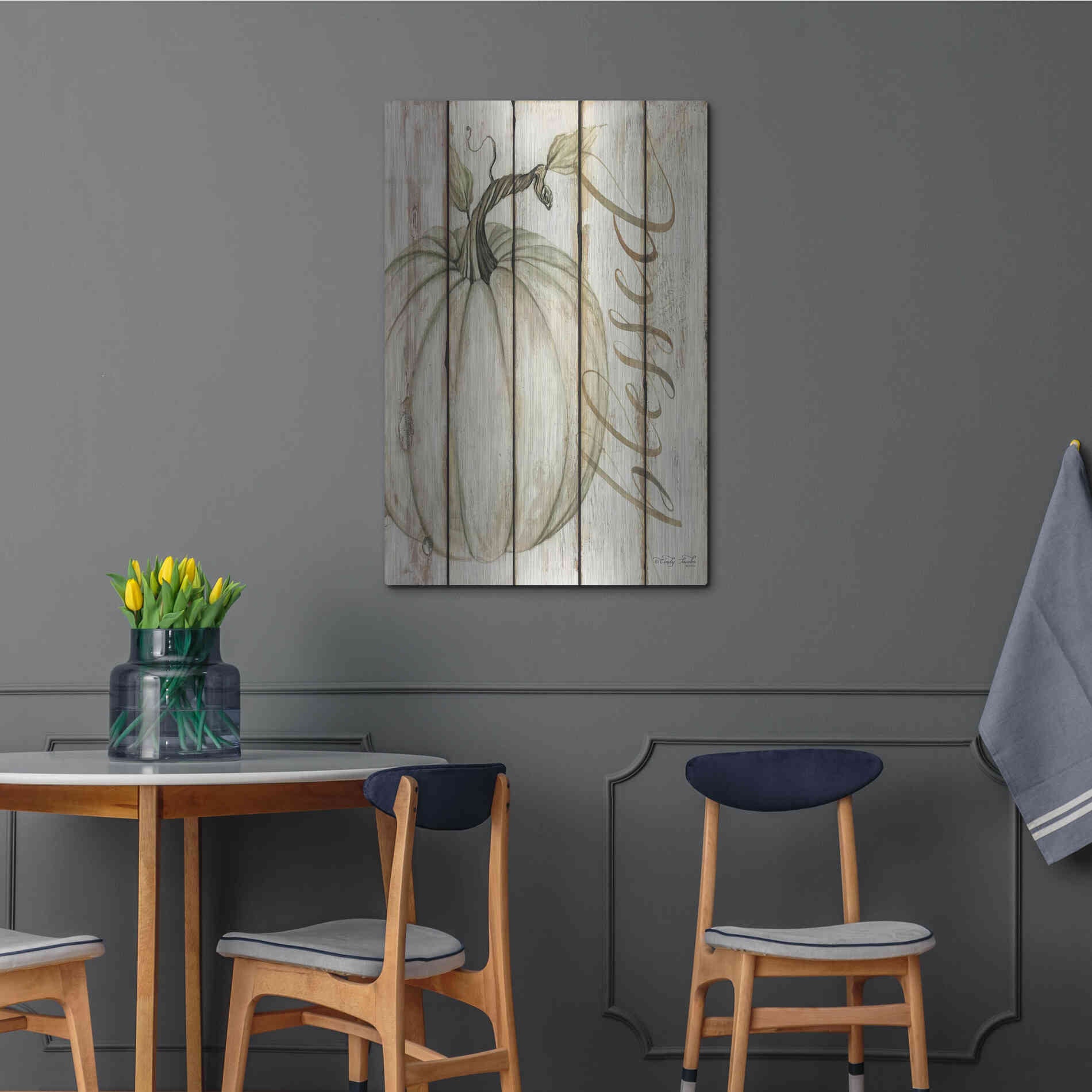 Luxe Metal Art 'Blessed Pumpkin on Shiplap' by Cindy Jacobs, Metal Wall Art,24x36