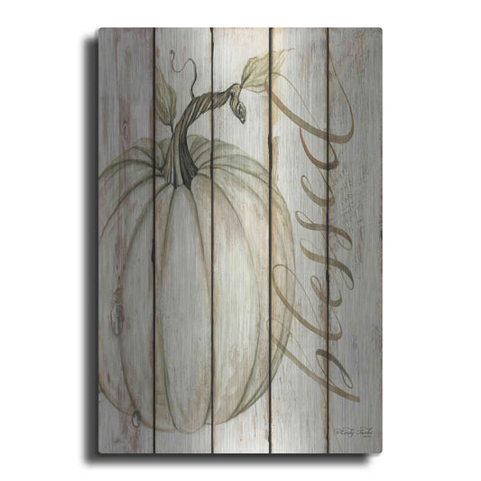 Luxe Metal Art 'Blessed Pumpkin on Shiplap' by Cindy Jacobs, Metal Wall Art