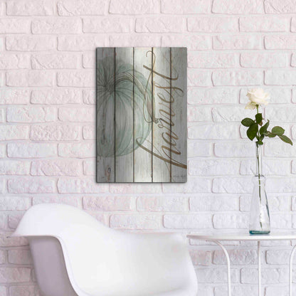 Luxe Metal Art 'Harvest Pumpkin on Shiplap' by Cindy Jacobs, Metal Wall Art,16x24