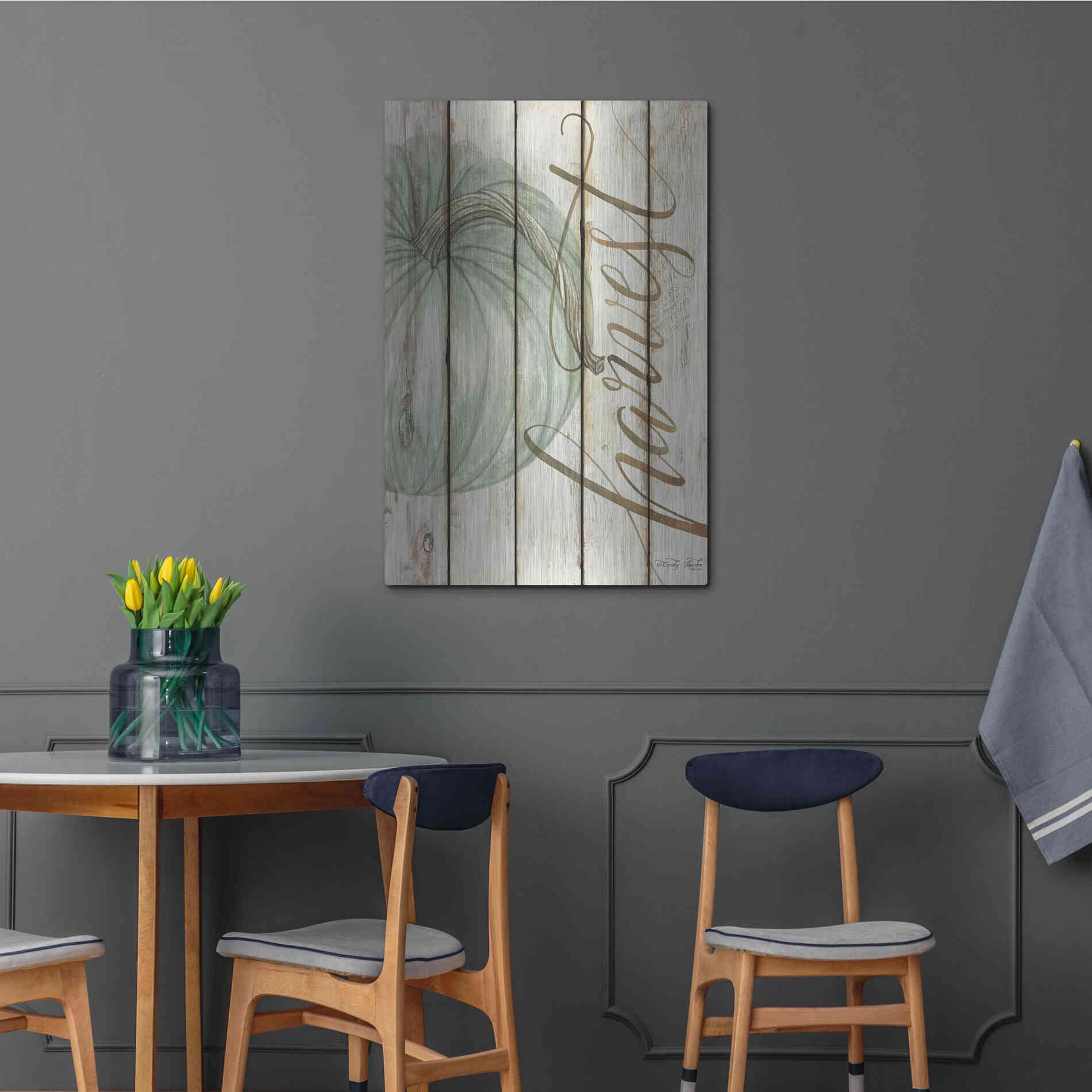 Luxe Metal Art 'Harvest Pumpkin on Shiplap' by Cindy Jacobs, Metal Wall Art,24x36