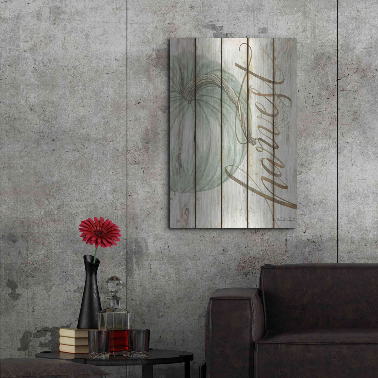 Luxe Metal Art 'Harvest Pumpkin on Shiplap' by Cindy Jacobs, Metal Wall Art,24x36