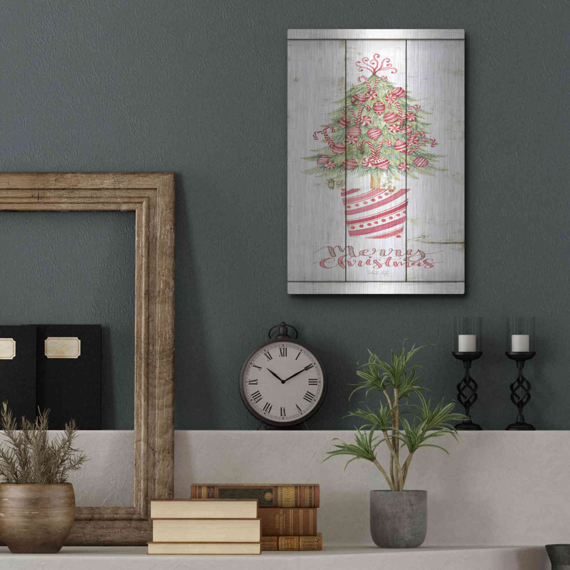 Luxe Metal Art 'Candy Cane Christmas Tree' by Cindy Jacobs, Metal Wall Art,12x16