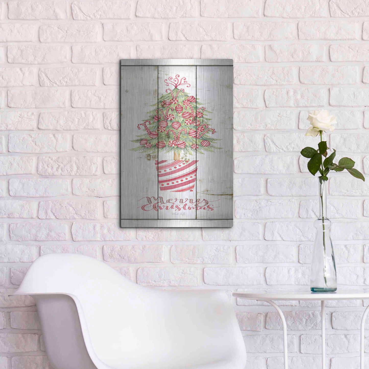 Luxe Metal Art 'Candy Cane Christmas Tree' by Cindy Jacobs, Metal Wall Art,16x24