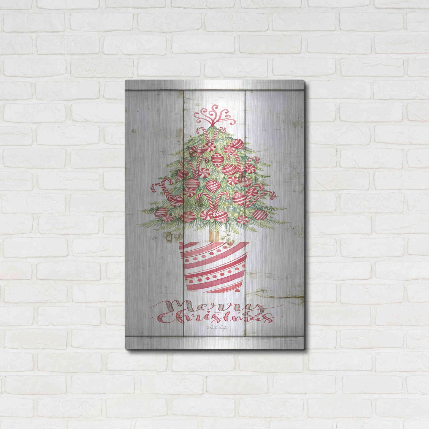 Luxe Metal Art 'Candy Cane Christmas Tree' by Cindy Jacobs, Metal Wall Art,24x36