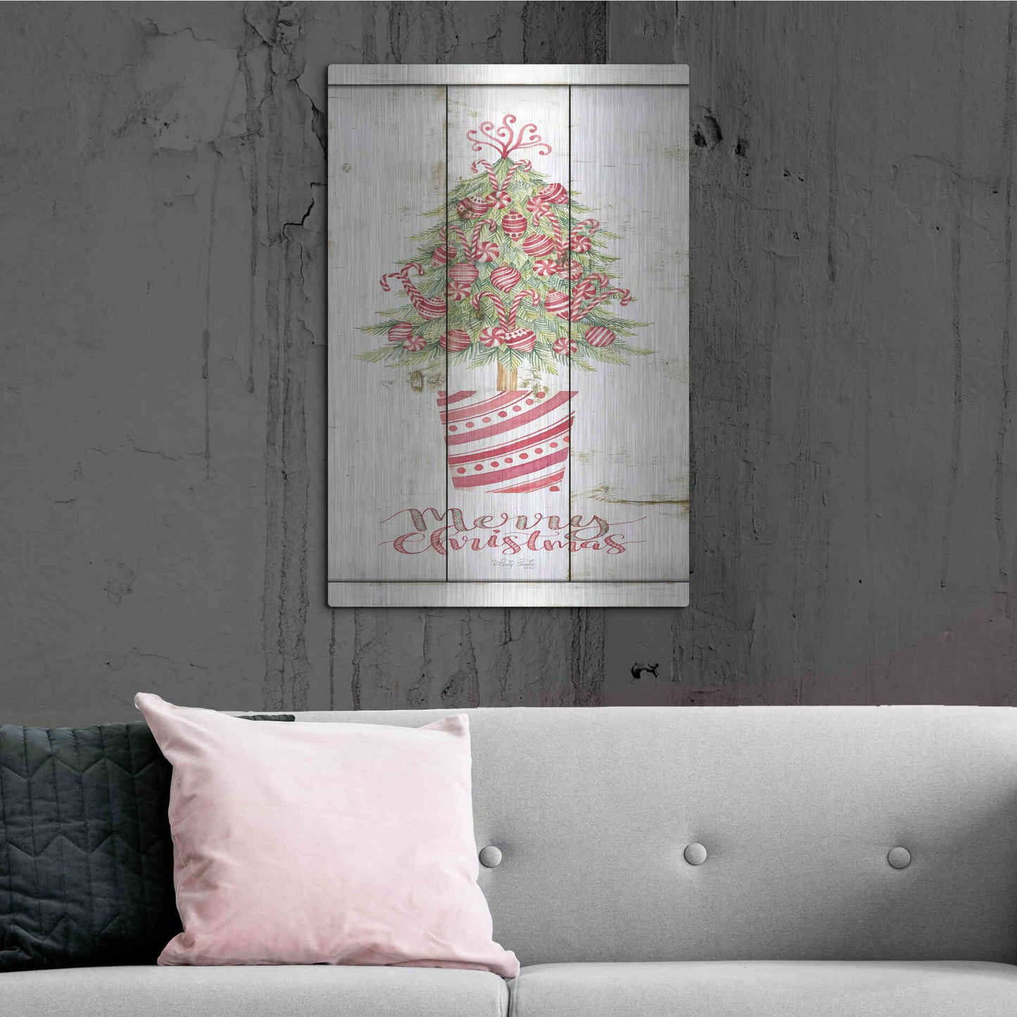 Luxe Metal Art 'Candy Cane Christmas Tree' by Cindy Jacobs, Metal Wall Art,24x36