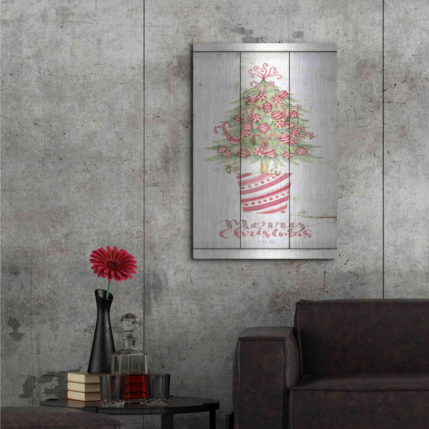 Luxe Metal Art 'Candy Cane Christmas Tree' by Cindy Jacobs, Metal Wall Art,24x36