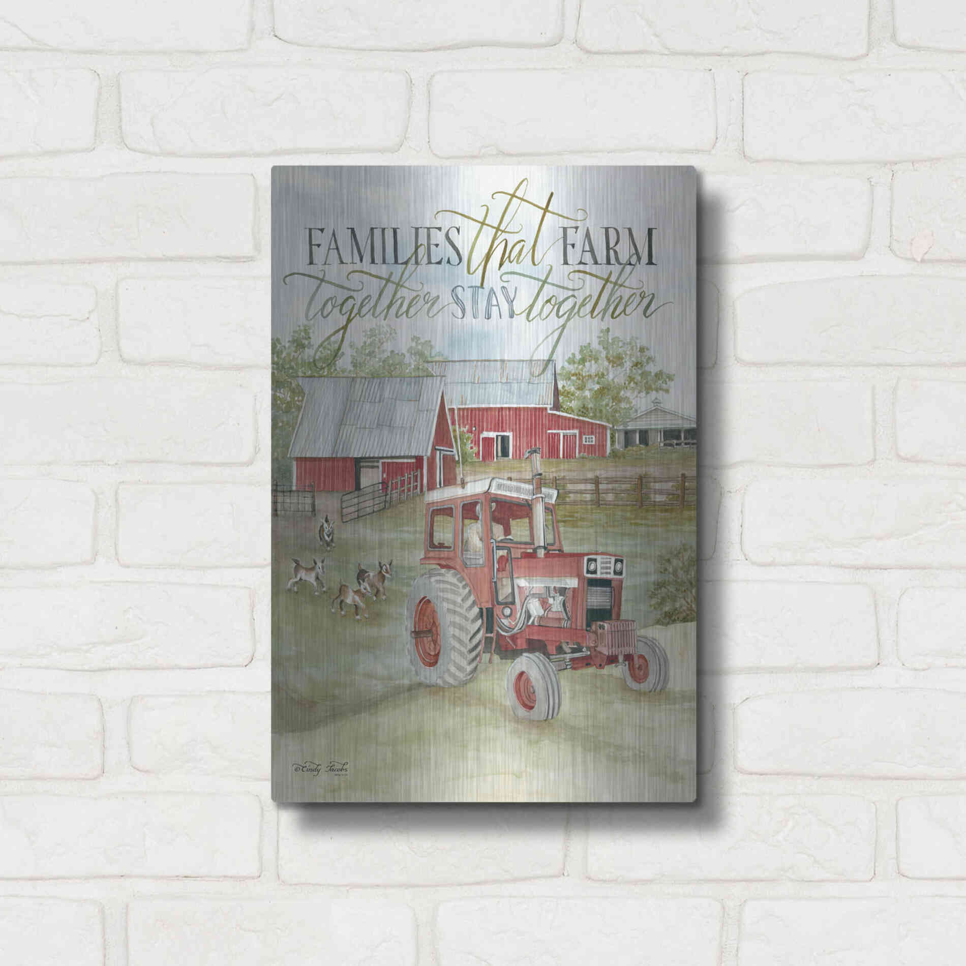 Luxe Metal Art 'Families that Farm Together' by Cindy Jacobs, Metal Wall Art,12x16