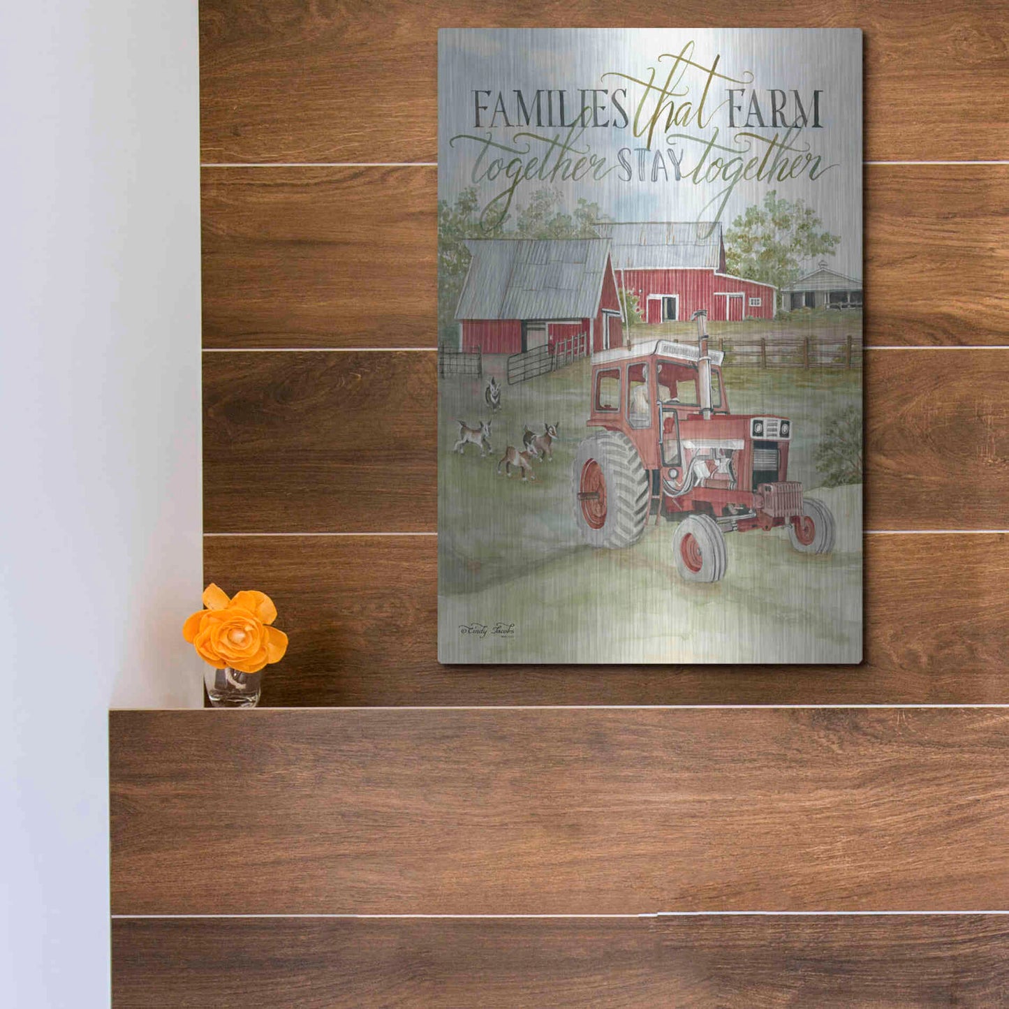 Luxe Metal Art 'Families that Farm Together' by Cindy Jacobs, Metal Wall Art,12x16