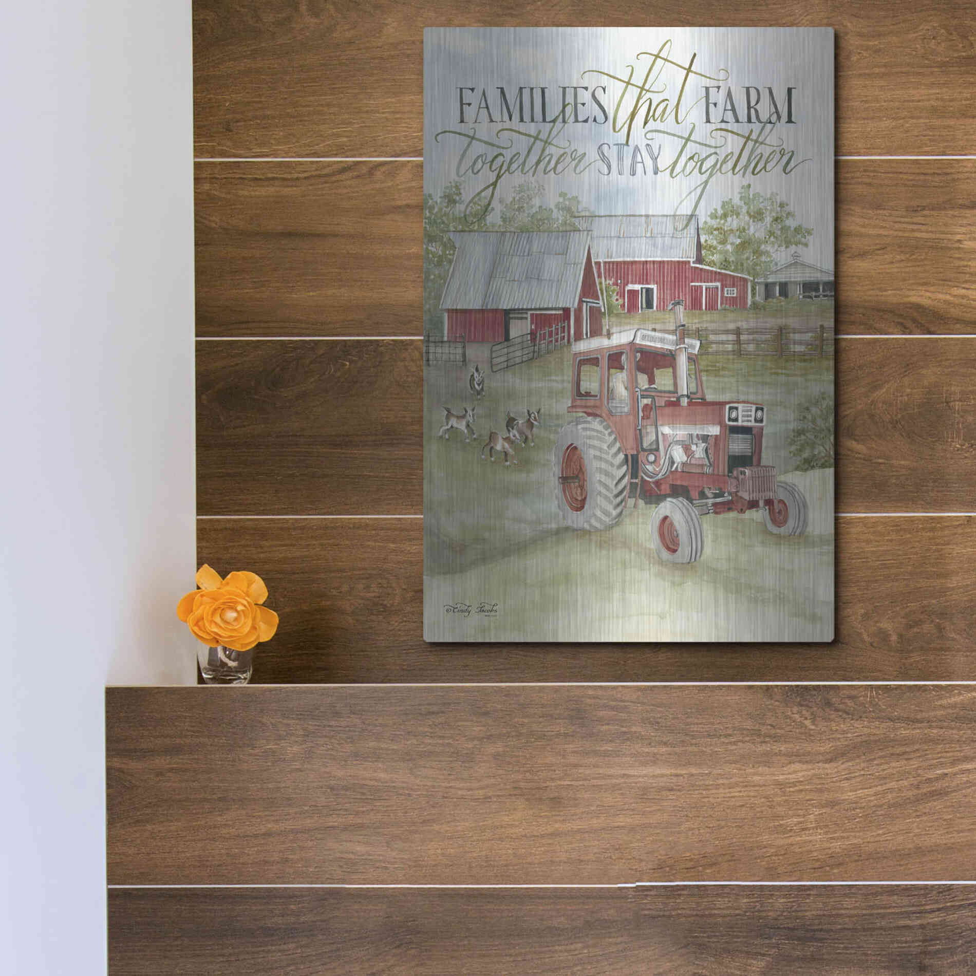 Luxe Metal Art 'Families that Farm Together' by Cindy Jacobs, Metal Wall Art,12x16