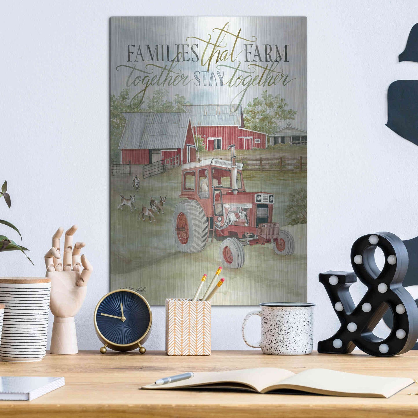 Luxe Metal Art 'Families that Farm Together' by Cindy Jacobs, Metal Wall Art,12x16