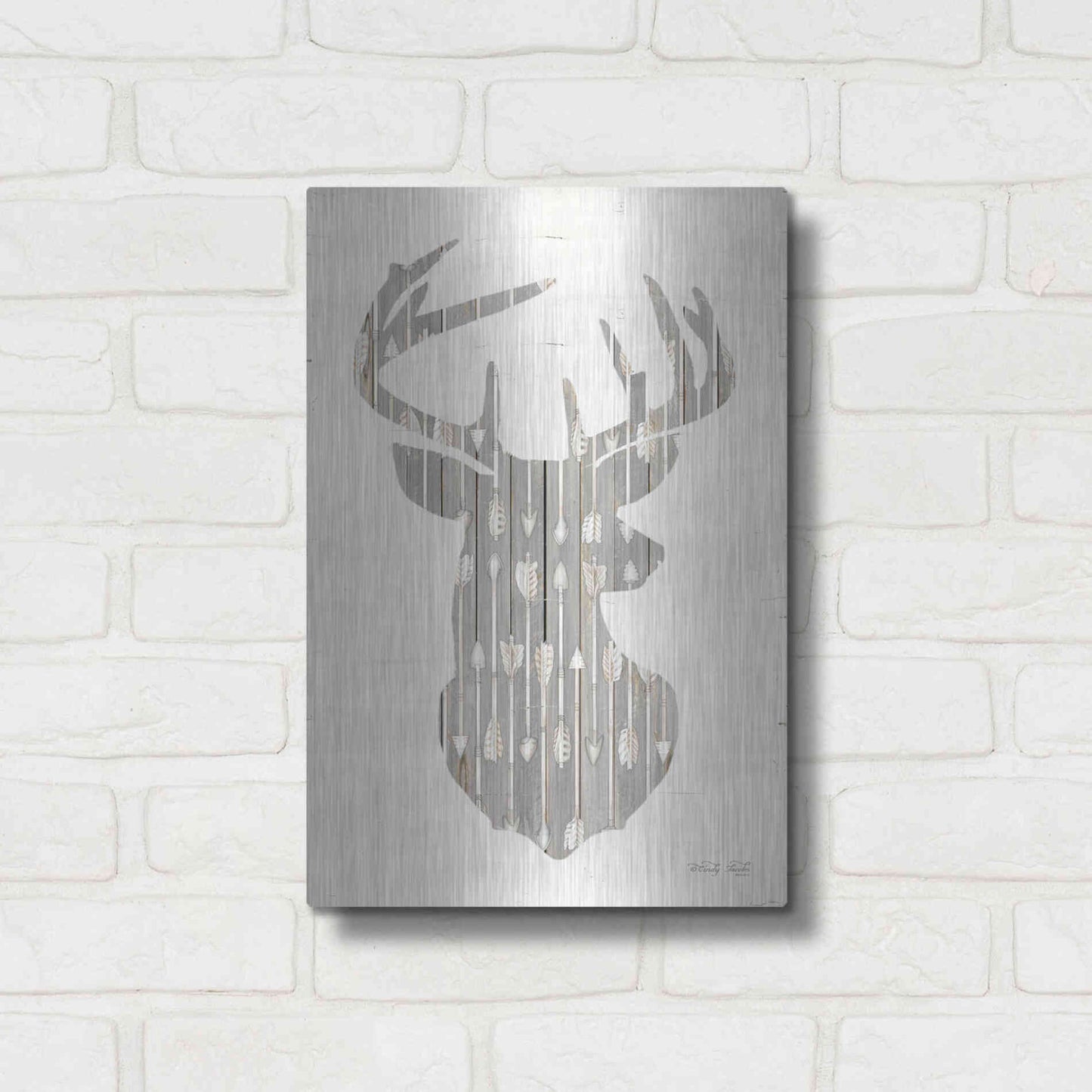 Luxe Metal Art 'Deer and Arrows Silhouette' by Cindy Jacobs, Metal Wall Art,12x16