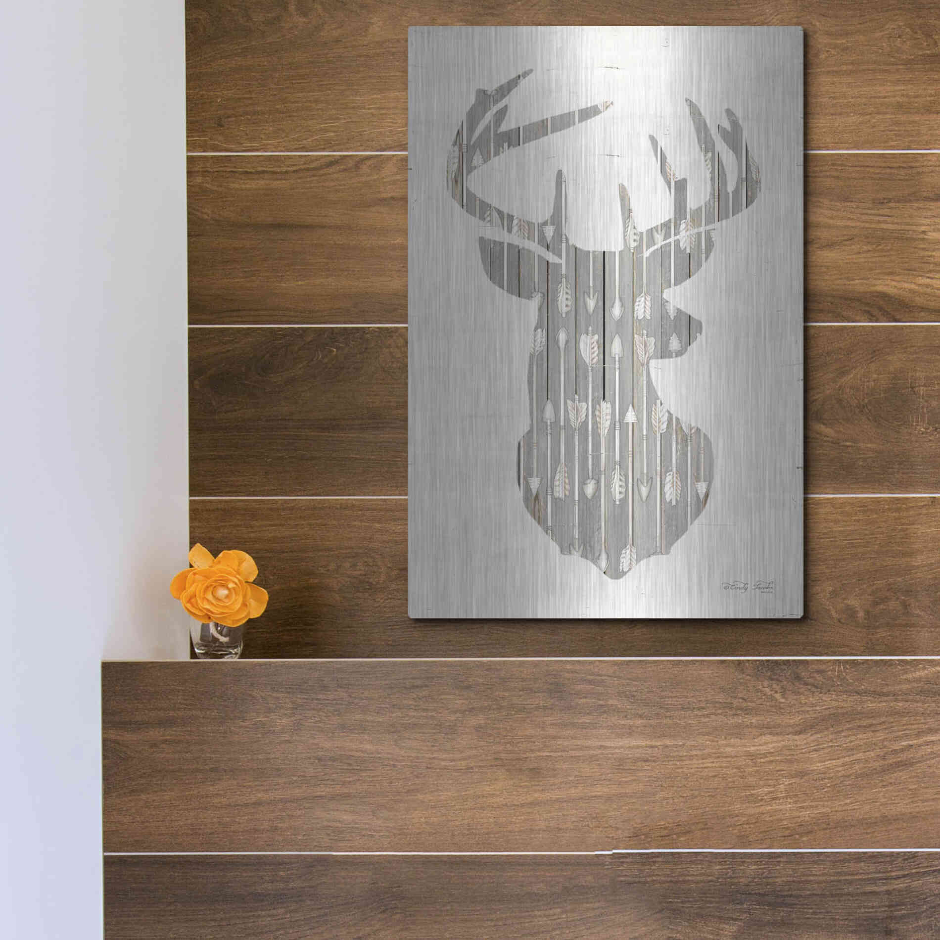 Luxe Metal Art 'Deer and Arrows Silhouette' by Cindy Jacobs, Metal Wall Art,12x16