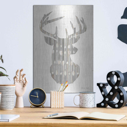 Luxe Metal Art 'Deer and Arrows Silhouette' by Cindy Jacobs, Metal Wall Art,12x16