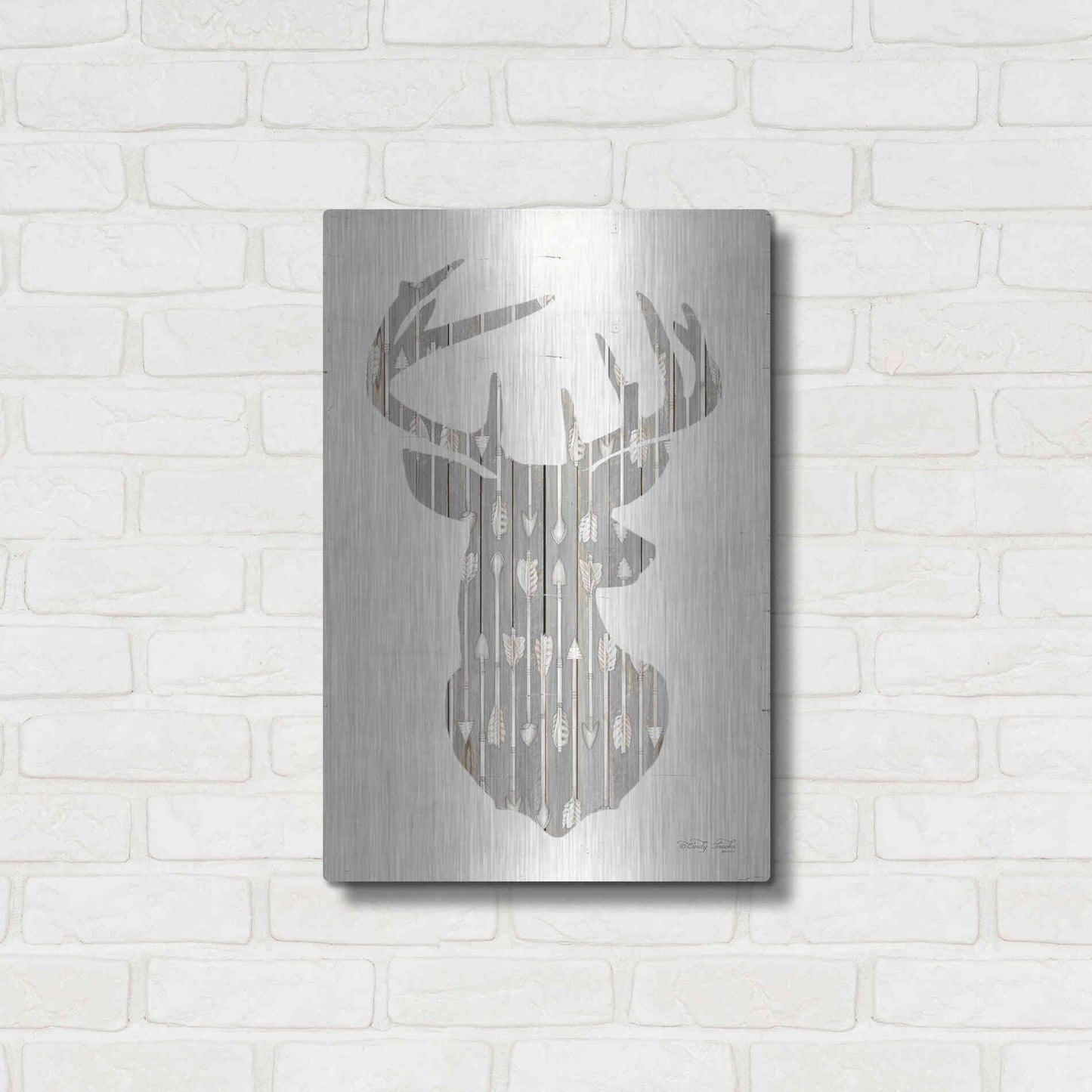 Luxe Metal Art 'Deer and Arrows Silhouette' by Cindy Jacobs, Metal Wall Art,16x24