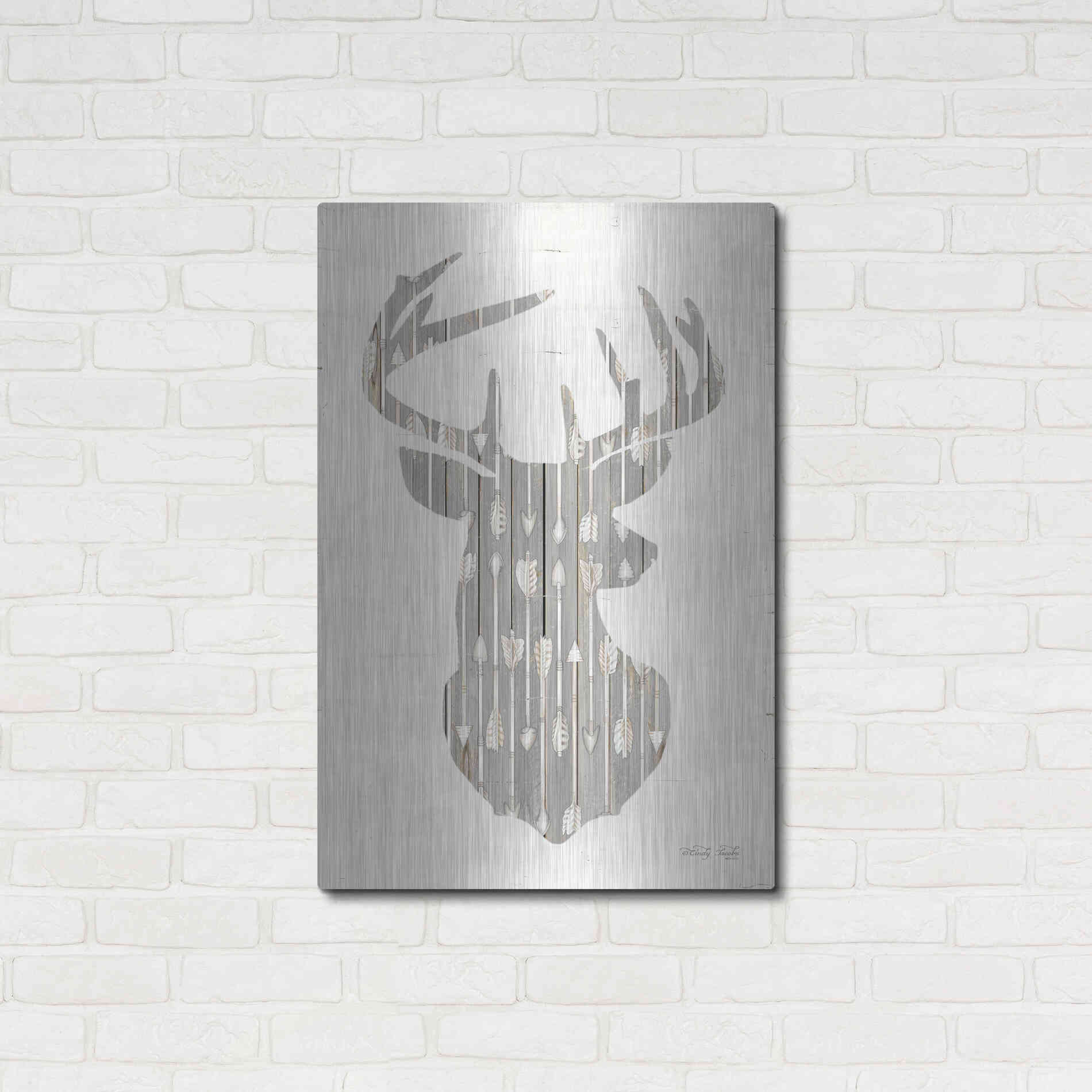 Luxe Metal Art 'Deer and Arrows Silhouette' by Cindy Jacobs, Metal Wall Art,24x36