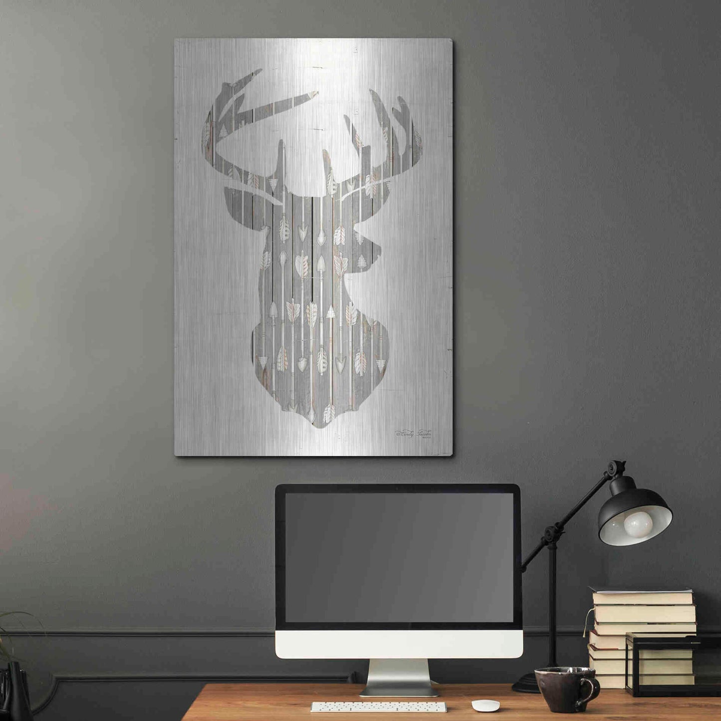 Luxe Metal Art 'Deer and Arrows Silhouette' by Cindy Jacobs, Metal Wall Art,24x36