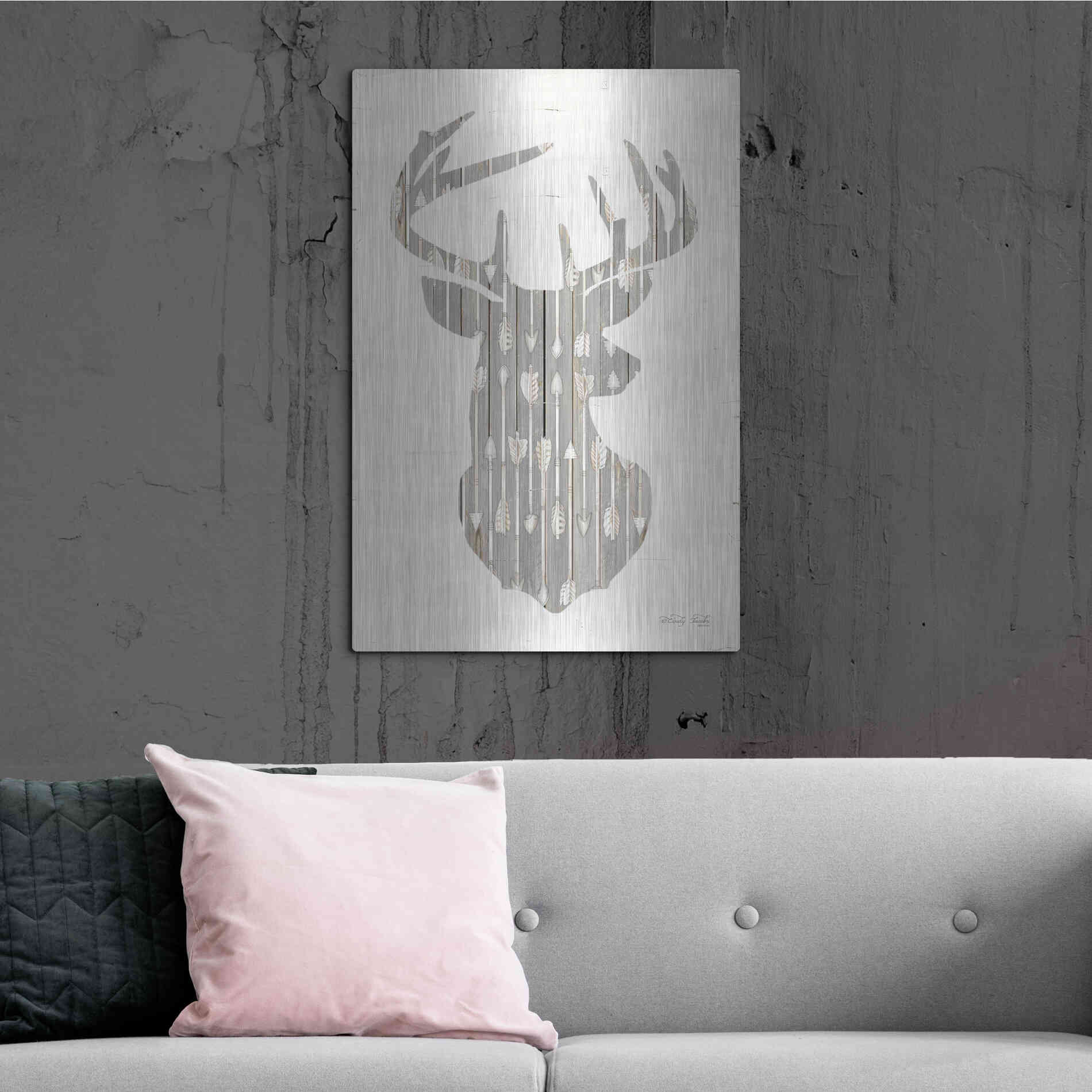 Luxe Metal Art 'Deer and Arrows Silhouette' by Cindy Jacobs, Metal Wall Art,24x36