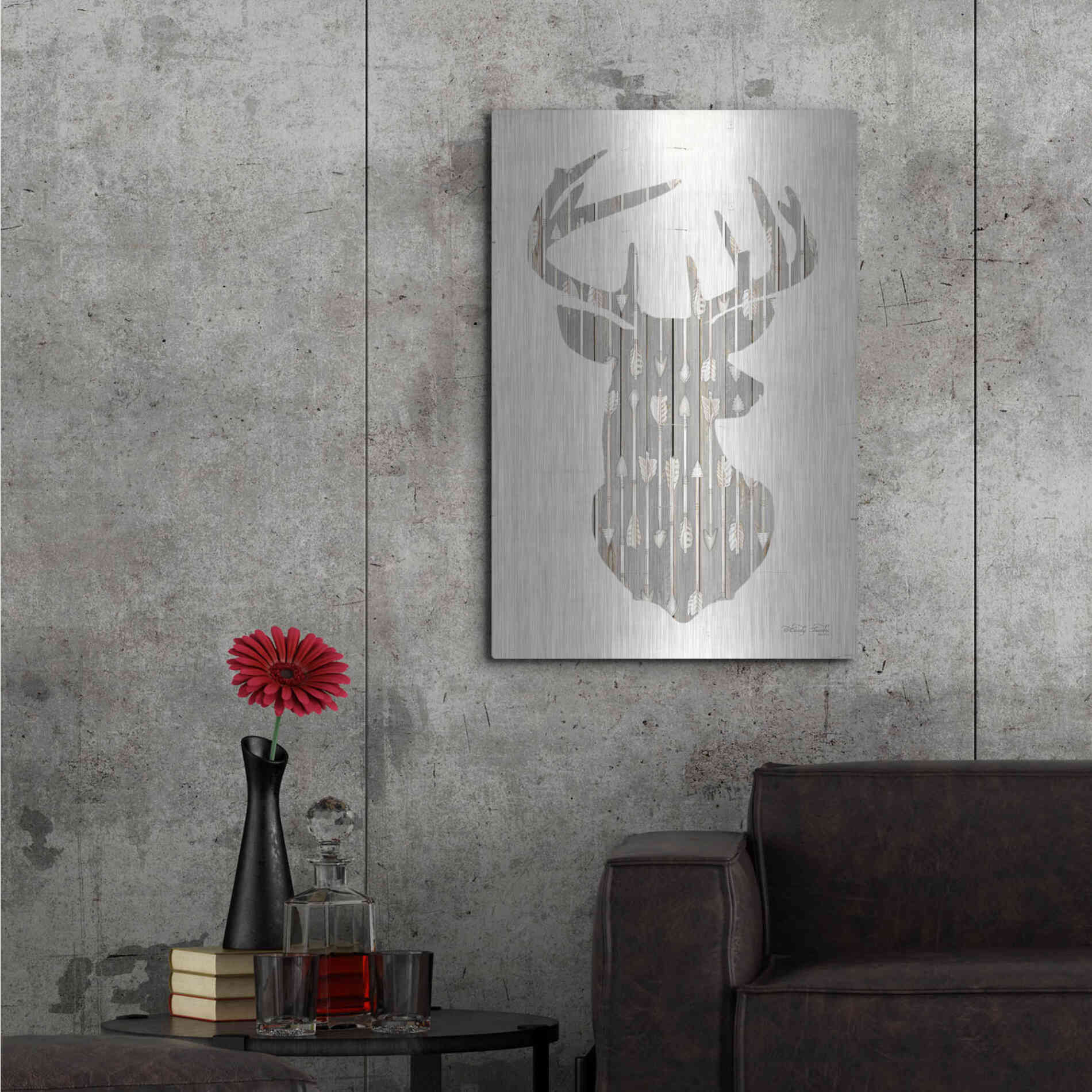 Luxe Metal Art 'Deer and Arrows Silhouette' by Cindy Jacobs, Metal Wall Art,24x36