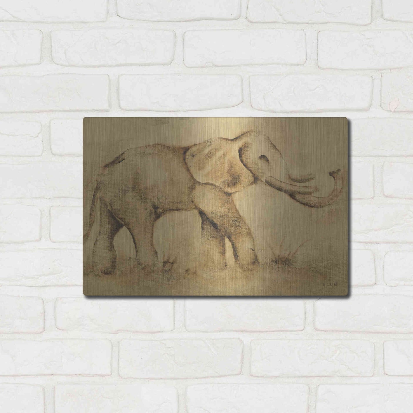 Luxe Metal Art 'Global Elephant Light Crop' by Cheri Blum, Metal Wall Art,16x12