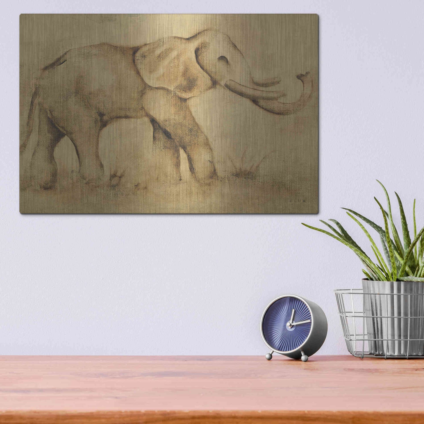 Luxe Metal Art 'Global Elephant Light Crop' by Cheri Blum, Metal Wall Art,16x12