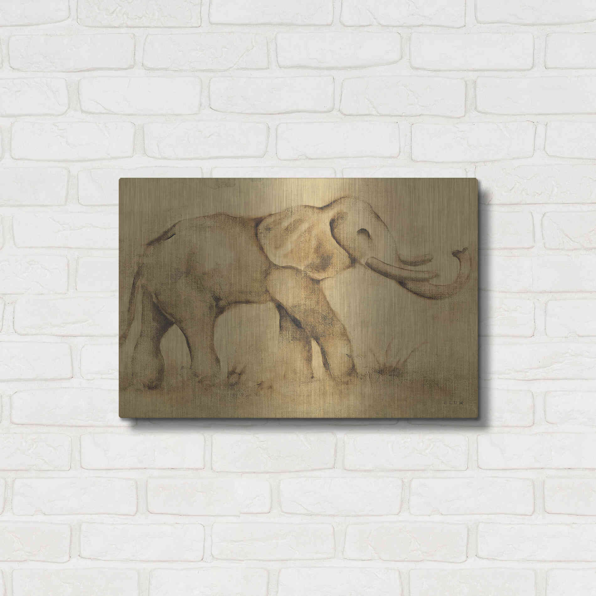 Luxe Metal Art 'Global Elephant Light Crop' by Cheri Blum, Metal Wall Art,24x16