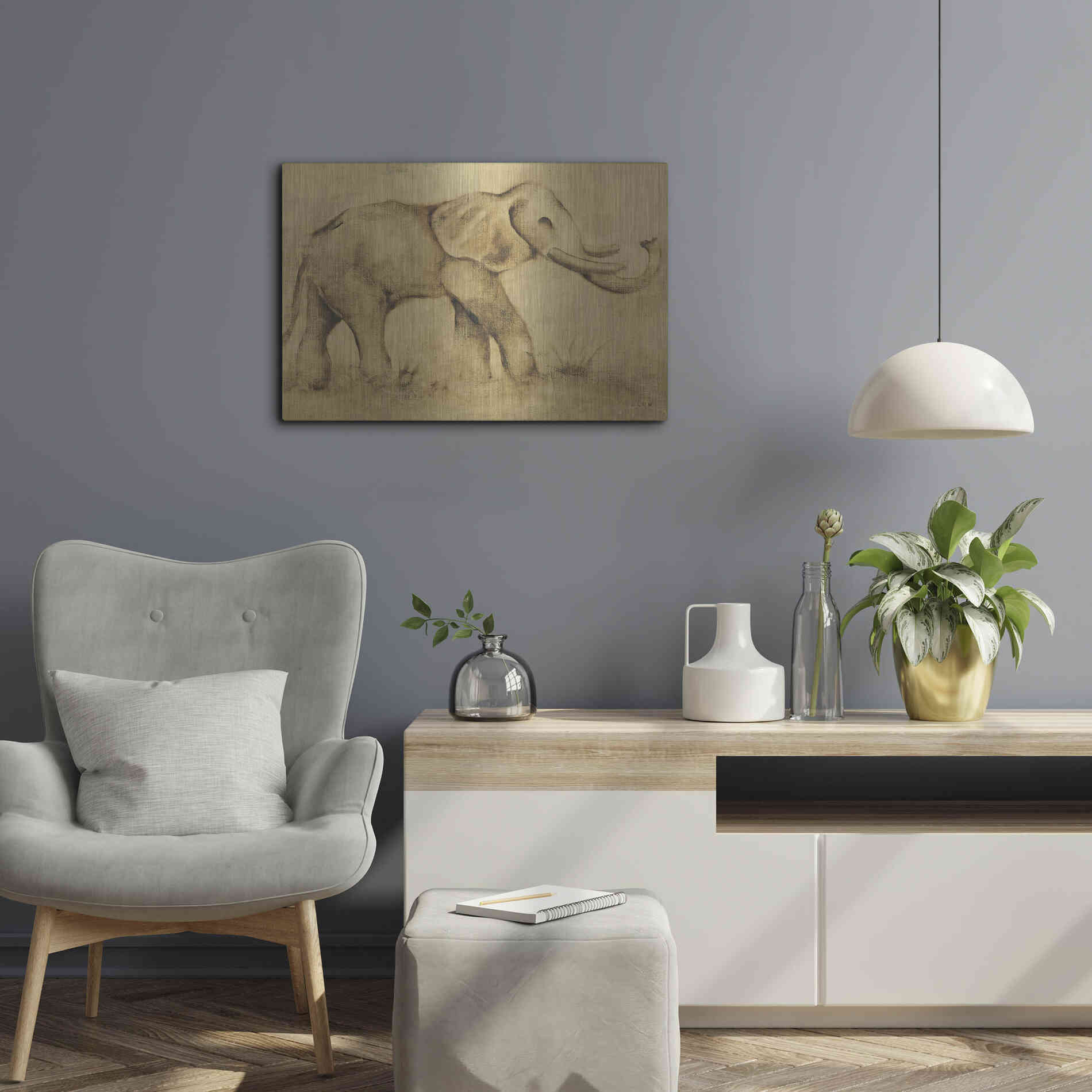 Luxe Metal Art 'Global Elephant Light Crop' by Cheri Blum, Metal Wall Art,24x16