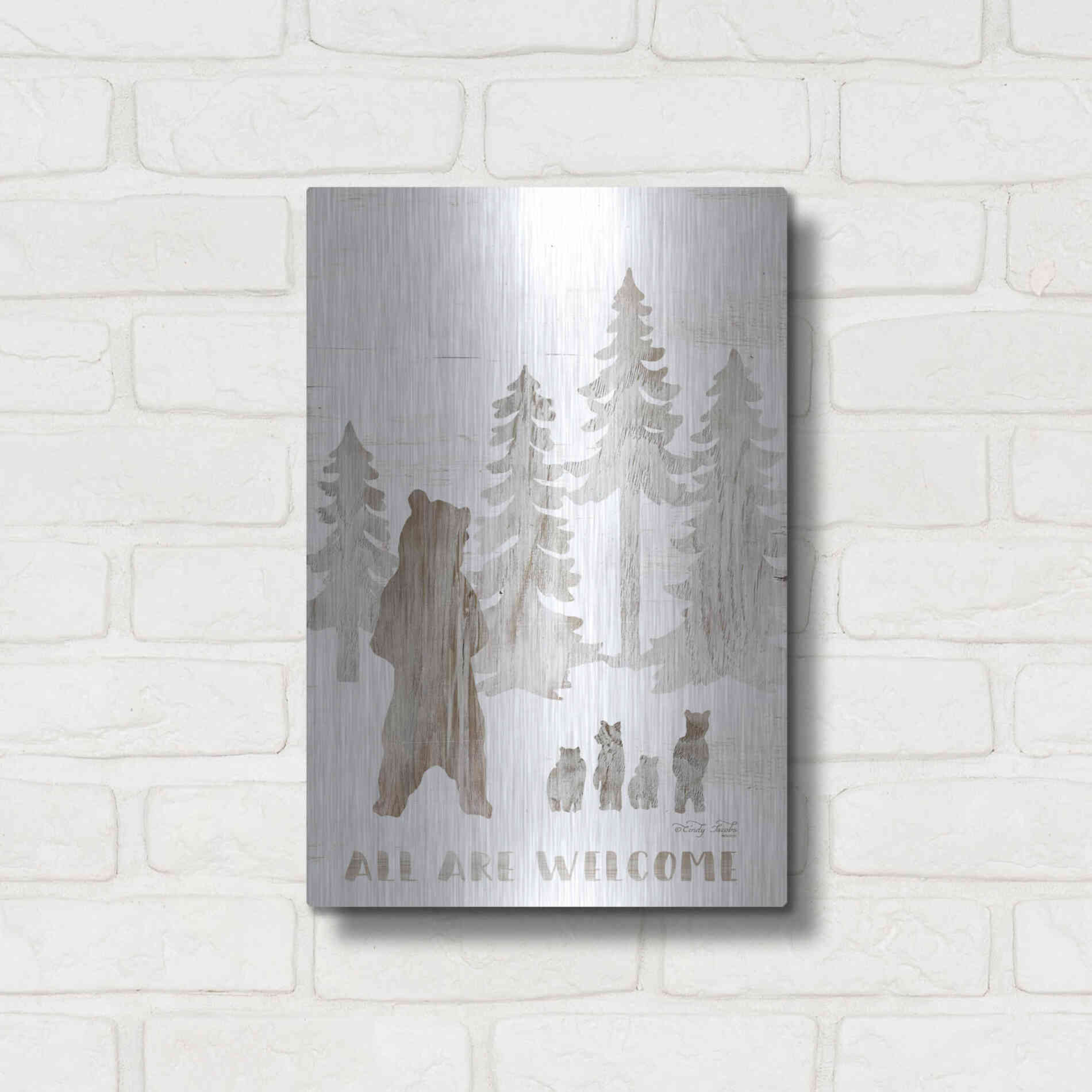 Luxe Metal Art 'All are Welcome Bears' by Cindy Jacobs, Metal Wall Art,12x16