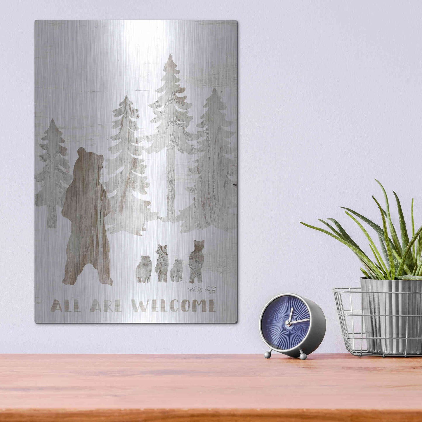 Luxe Metal Art 'All are Welcome Bears' by Cindy Jacobs, Metal Wall Art,12x16