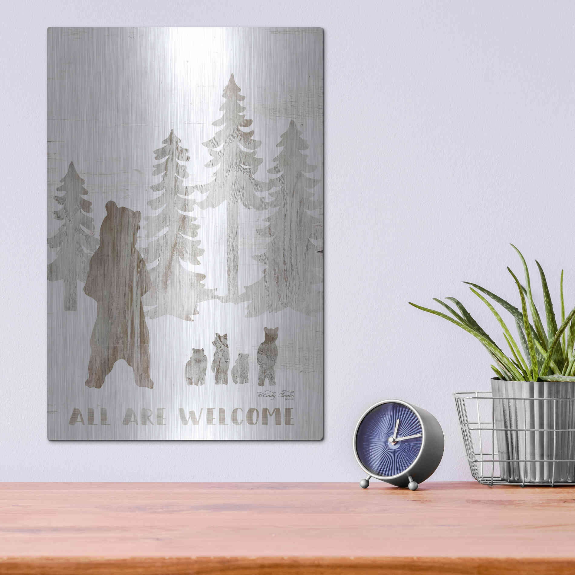 Luxe Metal Art 'All are Welcome Bears' by Cindy Jacobs, Metal Wall Art,12x16