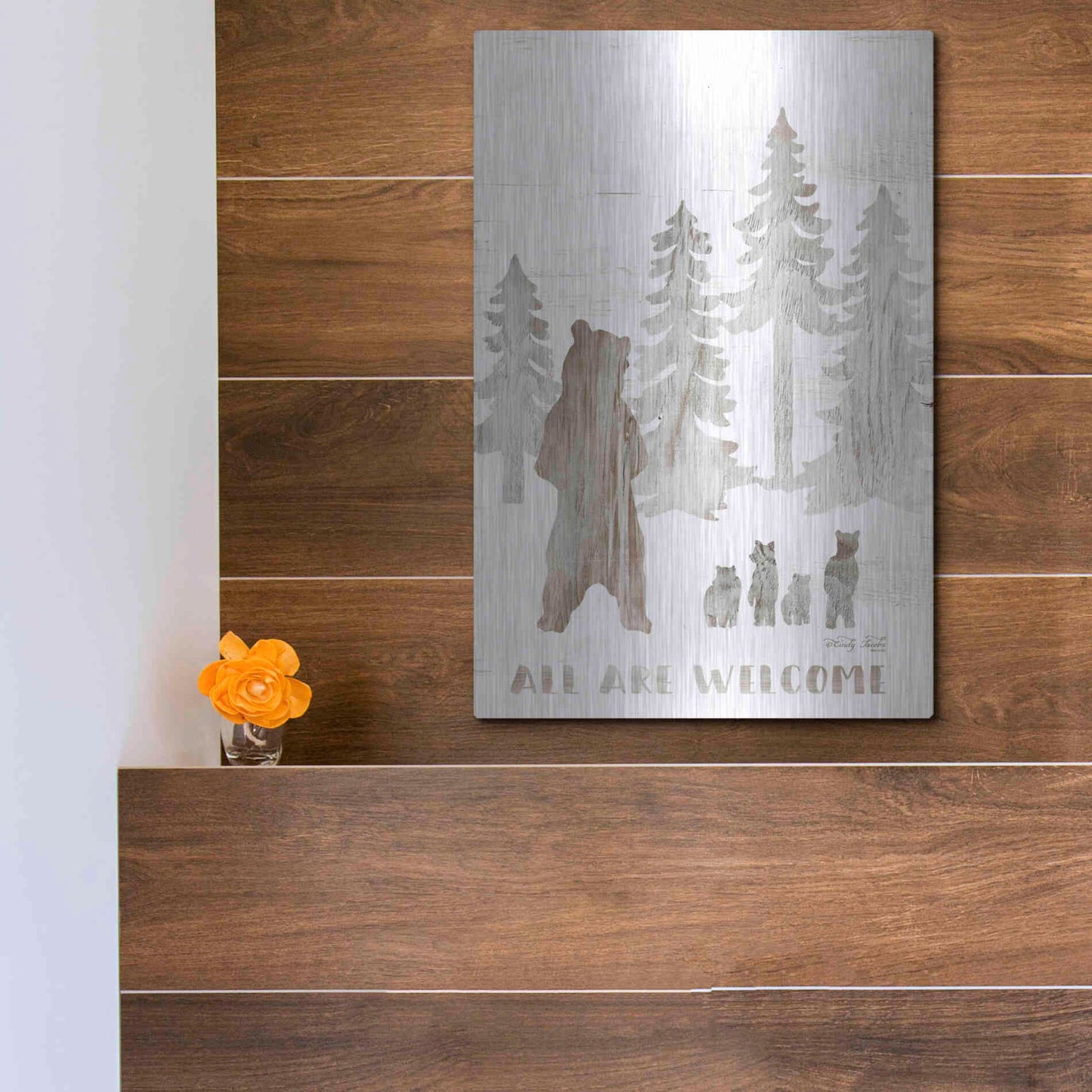 Luxe Metal Art 'All are Welcome Bears' by Cindy Jacobs, Metal Wall Art,12x16