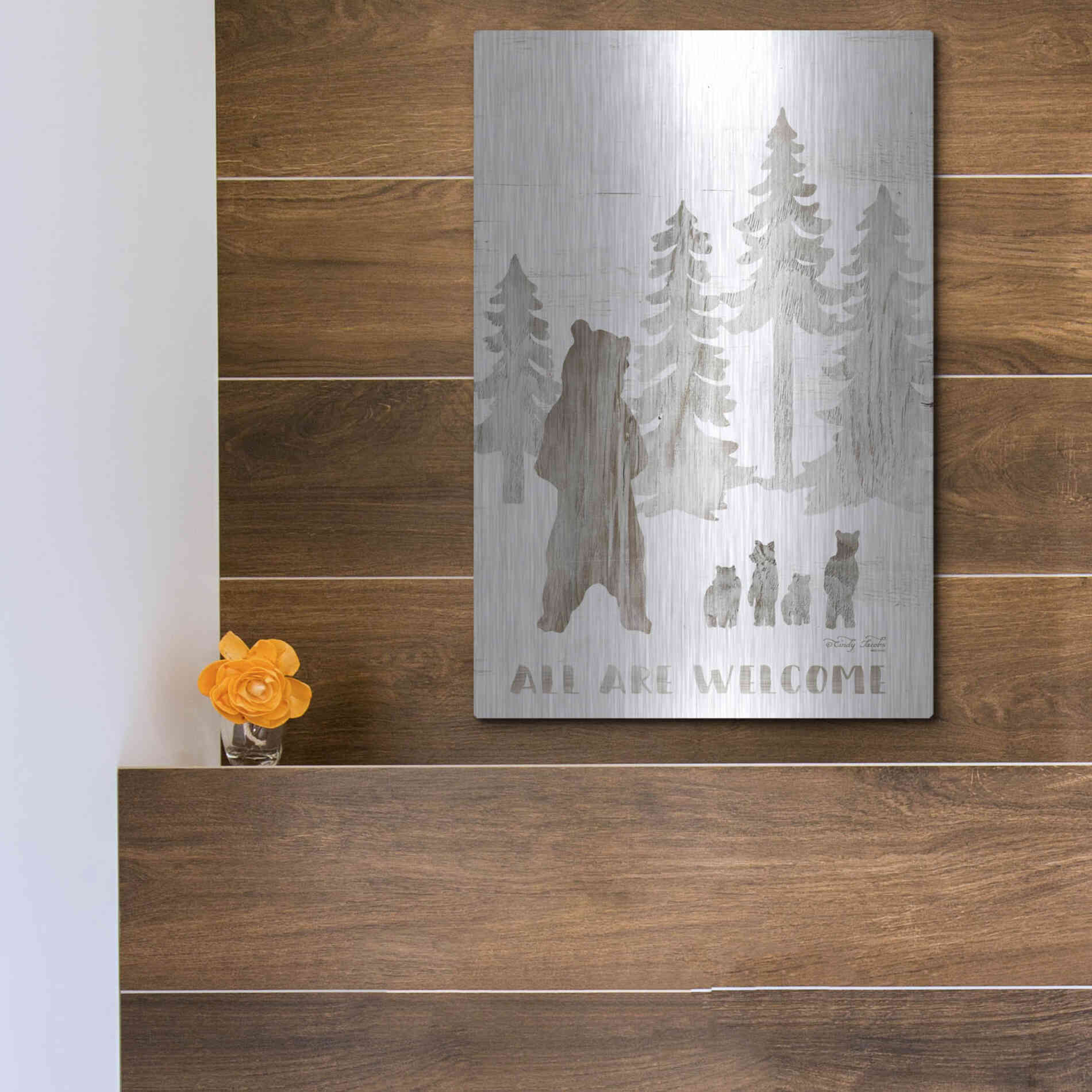 Luxe Metal Art 'All are Welcome Bears' by Cindy Jacobs, Metal Wall Art,12x16