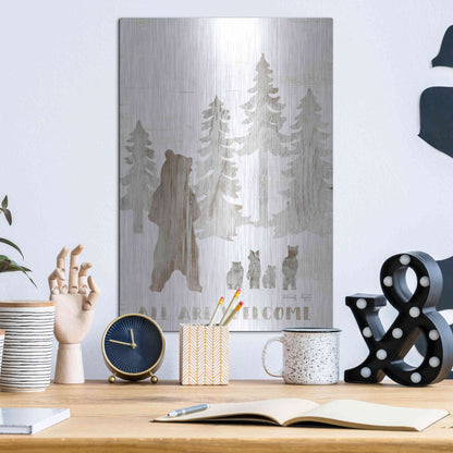 Luxe Metal Art 'All are Welcome Bears' by Cindy Jacobs, Metal Wall Art,12x16