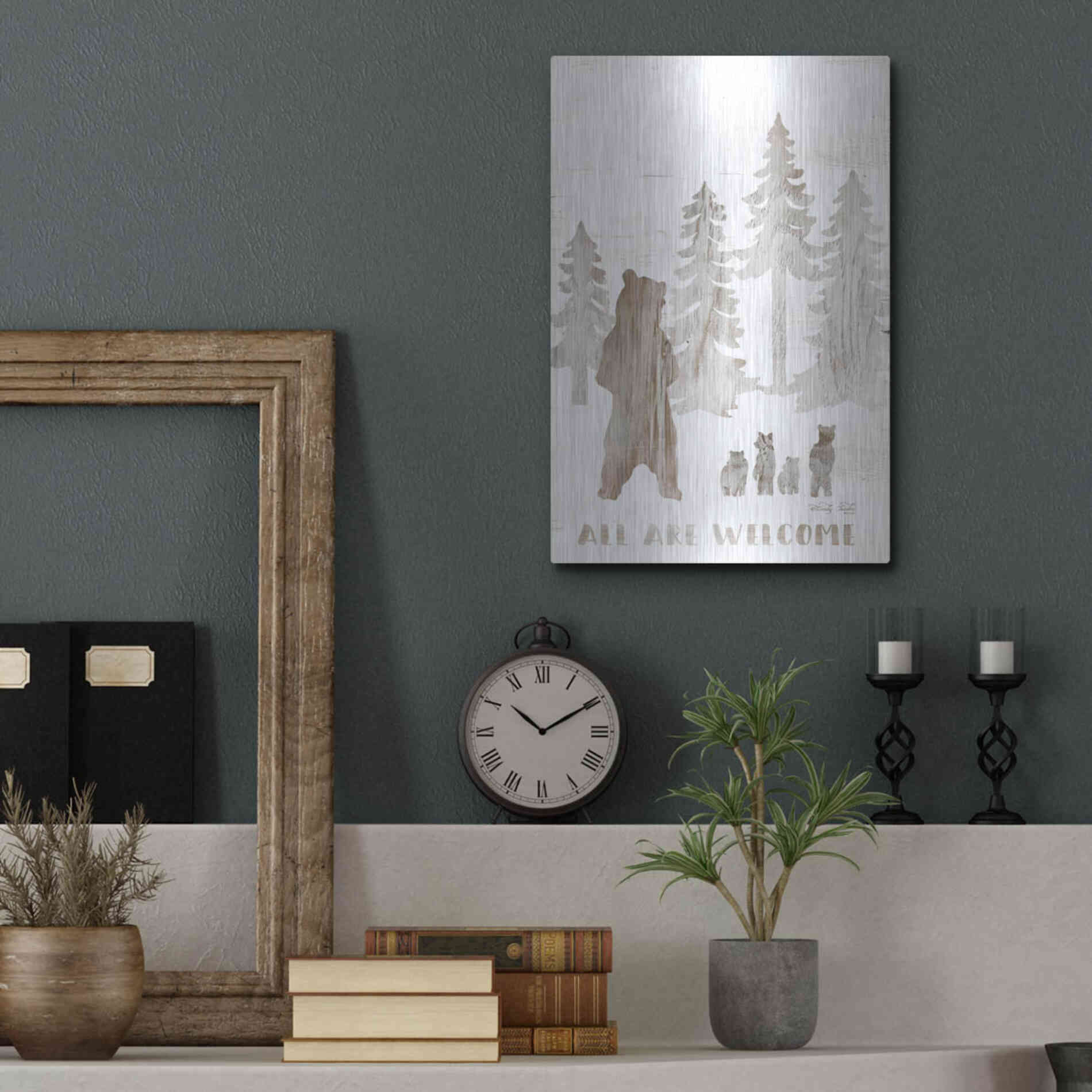 Luxe Metal Art 'All are Welcome Bears' by Cindy Jacobs, Metal Wall Art,12x16