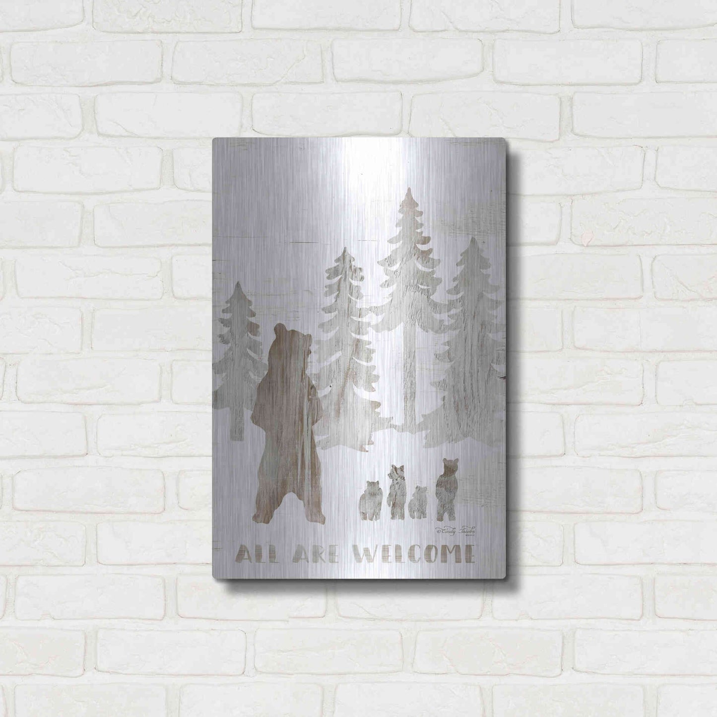 Luxe Metal Art 'All are Welcome Bears' by Cindy Jacobs, Metal Wall Art,16x24
