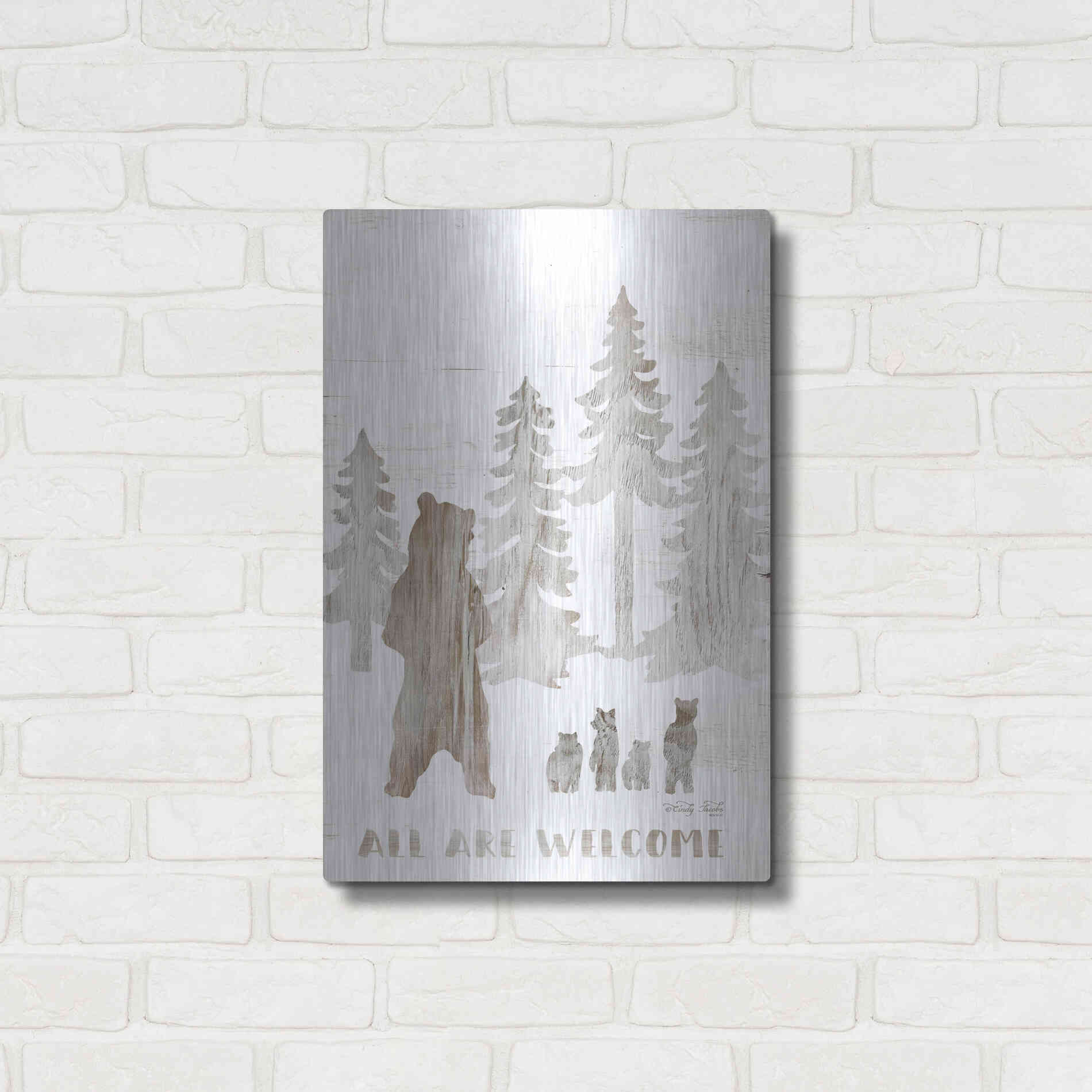 Luxe Metal Art 'All are Welcome Bears' by Cindy Jacobs, Metal Wall Art,16x24