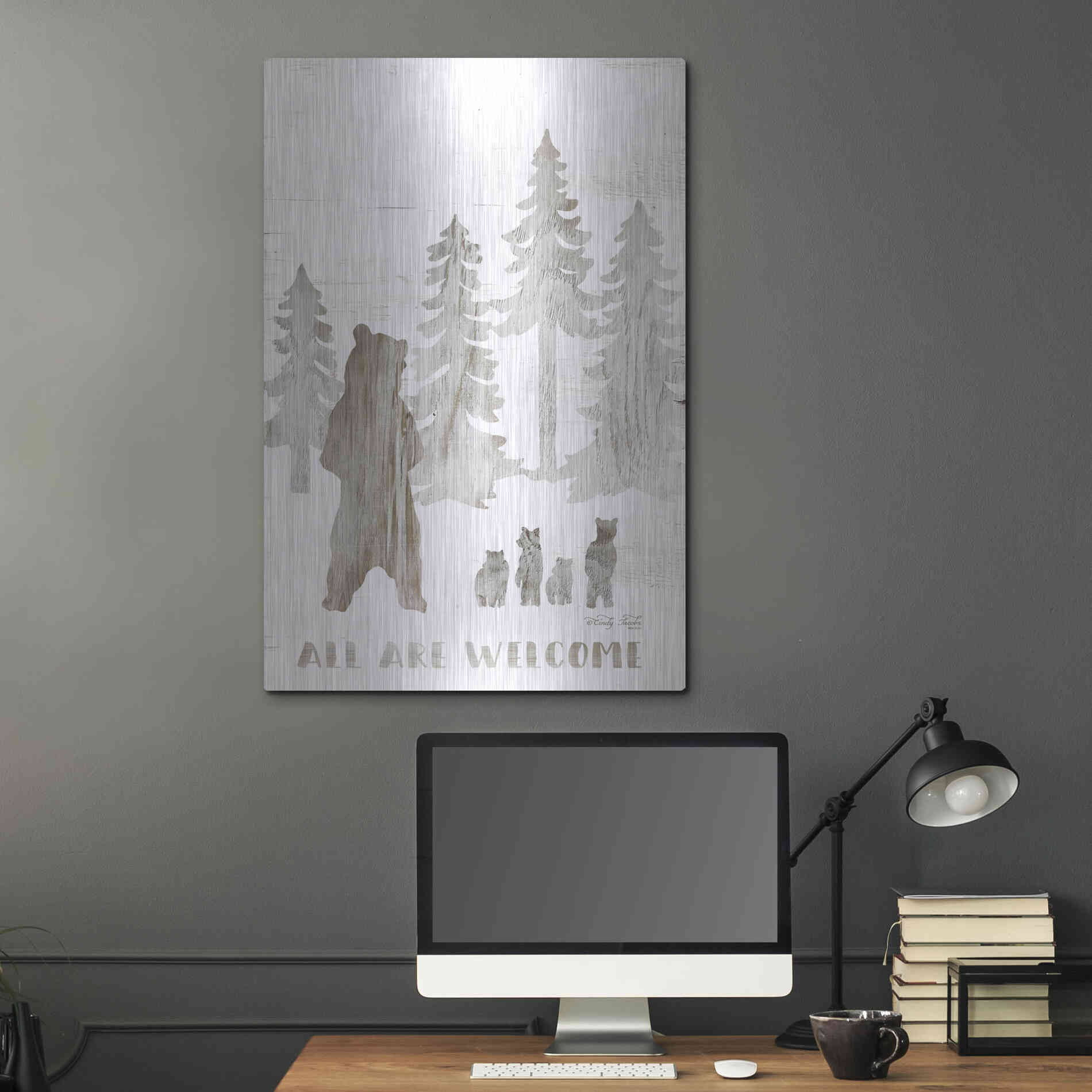 Luxe Metal Art 'All are Welcome Bears' by Cindy Jacobs, Metal Wall Art,24x36