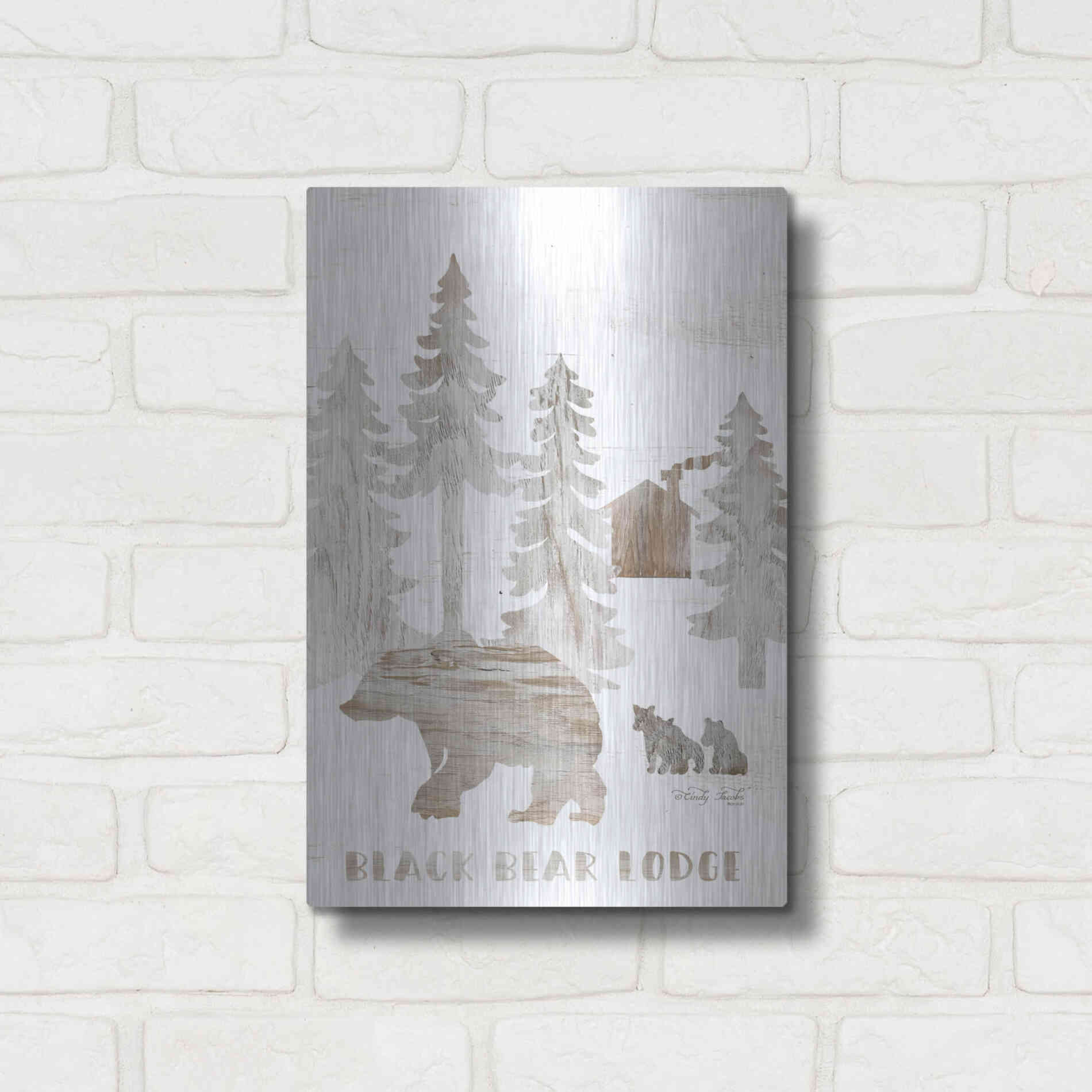 Luxe Metal Art 'Black Bear Lodge' by Cindy Jacobs, Metal Wall Art,12x16