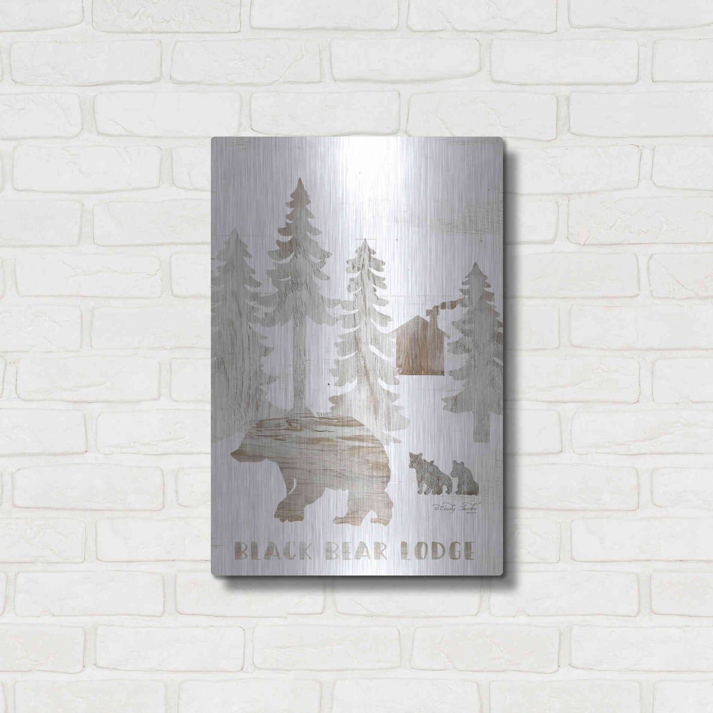 Luxe Metal Art 'Black Bear Lodge' by Cindy Jacobs, Metal Wall Art,16x24
